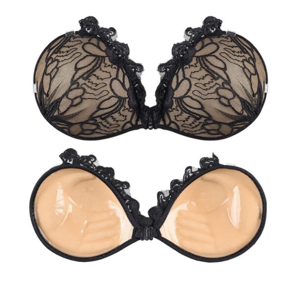Palm Cup Lace Adhesive Sponge Bra with Front Buckle - Image 2