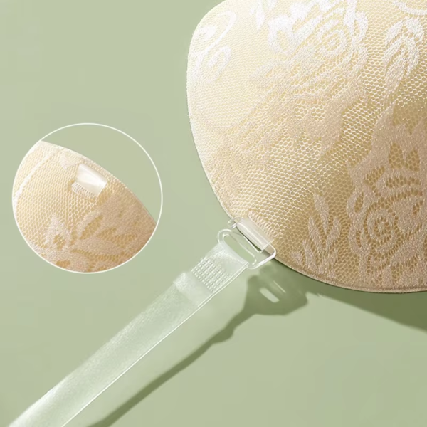 Scalloped Lace Fabric Adhesive Bra with Transparent Straps - Image 2