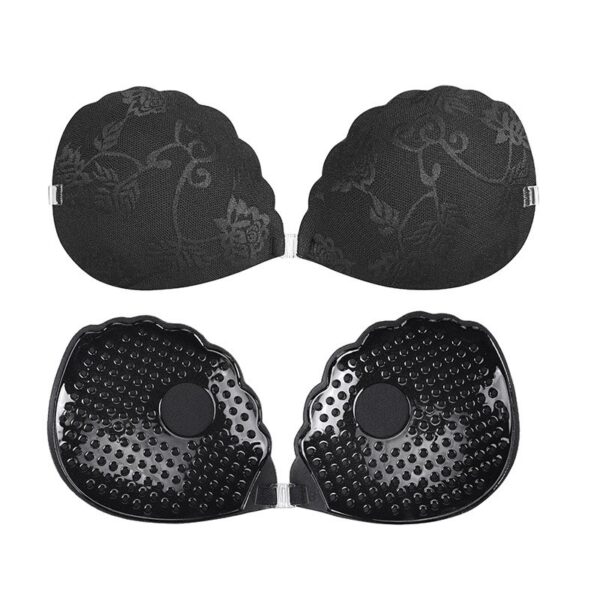 Scalloped Lace Fabric Adhesive Bra with Transparent Straps
